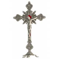 Croix sur Base - 23 cm - Métal Nickelé