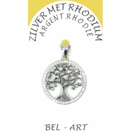 Levensboom medaillon in zilver met rhodium 20 mm 