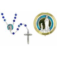 Chapelet Appar Lourdes + Boîte métal doré émail bleu