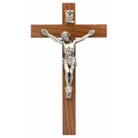 Croix Murale - 12 cm - Bois Corps Mét. Bronzé