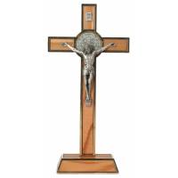 Croix St Benoît 19 X 10 cm - Bois d'Olivier / Métal doré