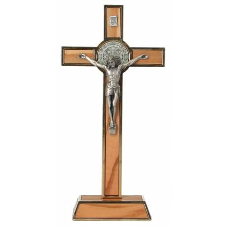 Sint-Benedictuskruis in metaal en olijvenhout 19 x 10 cm 