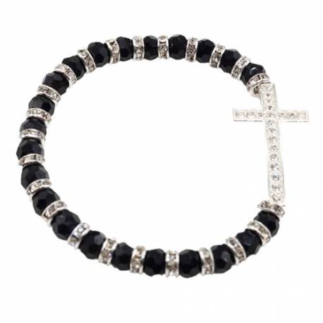 Armband op elastiek kristal met kruis 