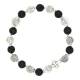 Armband op elastiek met korrels zwarte Lava + kruisje 