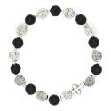 Armband op elastiek met korrels zwarte Lava + kruisje 