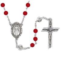 Chapelet grains rouge 6 mm + Christ Miséricordieux