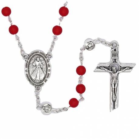 Chapelet grains rouge 6 mm + Christ Miséricordieux