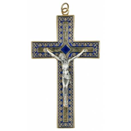 Croix Murale 12 cm Email bleu / Mét. doré