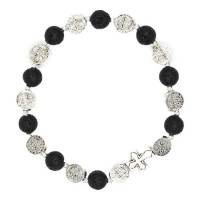 Bracelet sur élastique avec grains Lave noire + croix