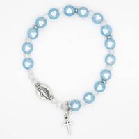 Bracelet sur élastique grains bleus avec médaille miraculeuse et croix