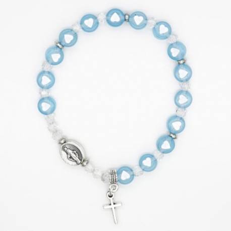 Armband op elastiek blauw korrels met wunderbare medaille 