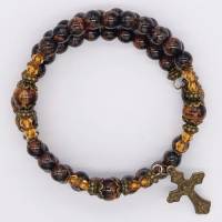 Bracelet-chapelet - grains en verres noire - médaille Miraculeuse et croix bronzés