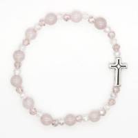 Bracelet sur élastique avec grains en pierre Agate rose + croix