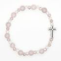 Bracelet sur élastique avec grains en pierre Agate rose + croix
