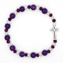 Bracelet sur élastique avec grains en pierre Jade mauve + croix