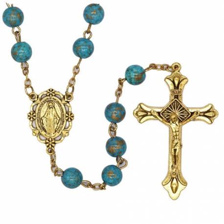 Rozenkrans blauw gemarmerde kralen 8 mm 