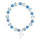 Bracelet sur élastique avec grains bleus et coeurs Miraculeuse en métal émaillé + croix