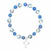 Bracelet sur élastique avec grains bleus et coeurs Miraculeuse en métal émaillé + croix