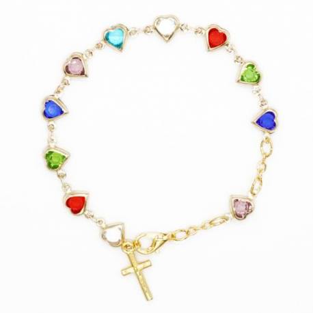 Bracelet avec coeurs en cristal multicolores