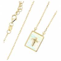 Vergulde ketting met parelmoer en kruis 