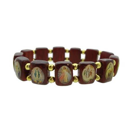 Armband/elastiek - hout - verschillende heiligen 