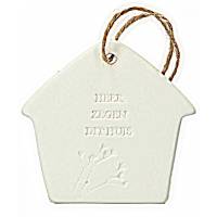 Maison en porcelaine blanche avec texte "Heer zegen dit duis"