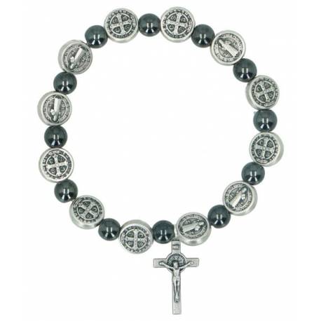 Bracelet sur élastique Hématite - Méd. St Benoît
