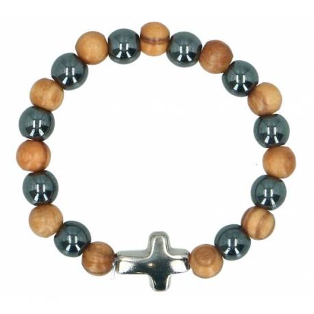 Armband op elastiek Hematiet / Hout 