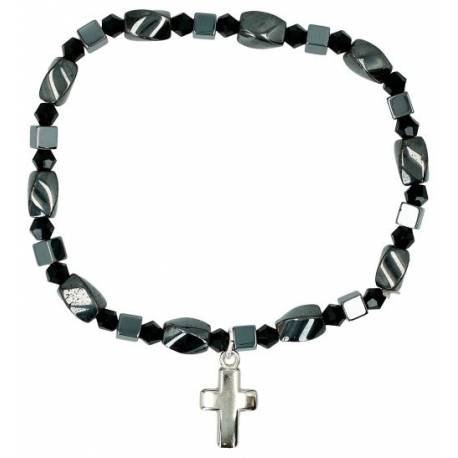 Bracelet sur élastique Hématite Croix métal