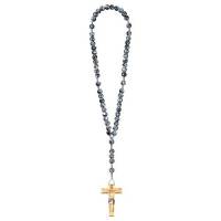 Chapelet En Bois Sur Cordon L35 Cm Noir Marbré Couleur