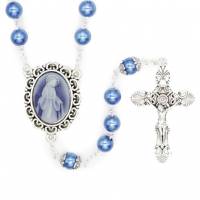 Chapelet verre bleu 7 mm + camée Miraculeuse