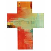 Croix Murale Verre - 11,5 X 14,5 Cm - Rouge