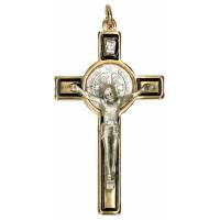 Croix St Benoît 7 cm Métal doré / noir + boîte