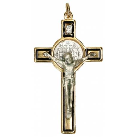 Croix St Benoît 7 cm Métal doré / noir + boîte
