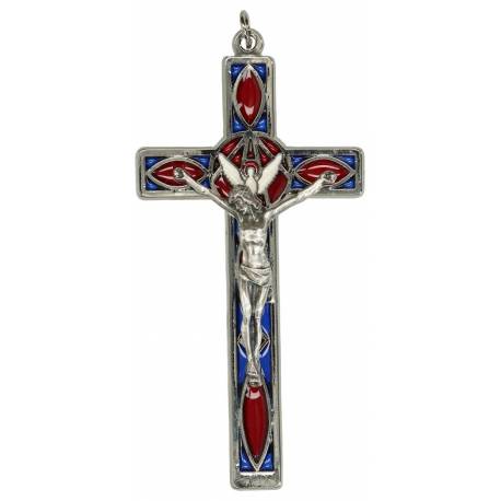 Kruisbeeld 11 cm Email Blauw-rood / Met. verzilverd 