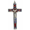 Kruisbeeld 11 cm Email Blauw-rood / Met. verzilverd 