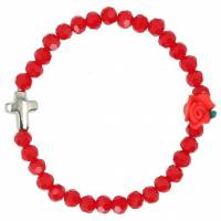 Bracelet sur élastique Rouge + Rose + Croix métal