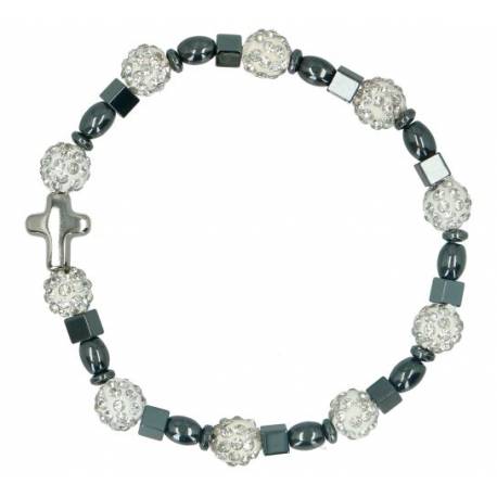 Armband op elastiek Hematiet + Strass 