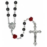 Chapelet Sainte Rita Hématite 6 mm Paters roses rouges