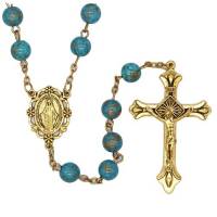 Rozenkrans blauw gemarmerde kralen 8 mm 