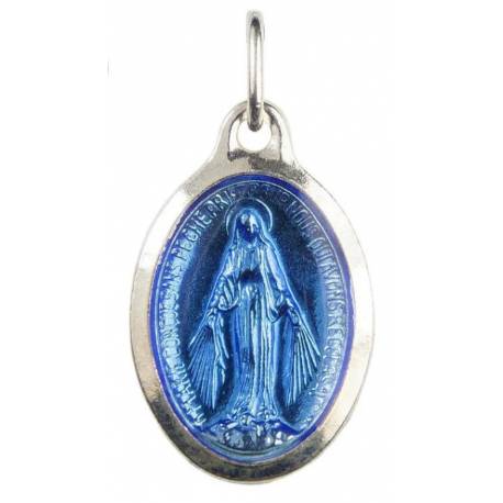 Médaille 12 mm Miraculeuse ovale émail bleu