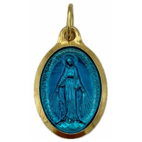 Médaille dorée 12 mm Miraculeuse ovale émail bleu