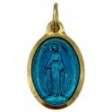 Medaille goudkleur 12 mm Wonderbare ovaal email blauw 