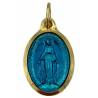 Médaille dorée 12 mm Miraculeuse ovale émail bleu