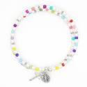 Bracelet-chapelet - grains en verres multicolores - médaille Miraculeuse et croix