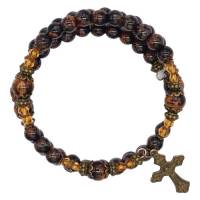 Bracelet-chapelet - grains en verres noire - médaille Miraculeuse et croix bronzés