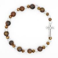 Armband op elastiek met Tiger Ogen korrels + kruisje 