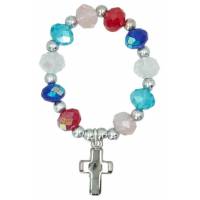 Tientje op elastiek Multicolor + Kruisje metaal 