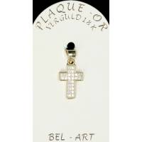 Kruisje plaqué-goud met witte strass 13 x 10 mm 