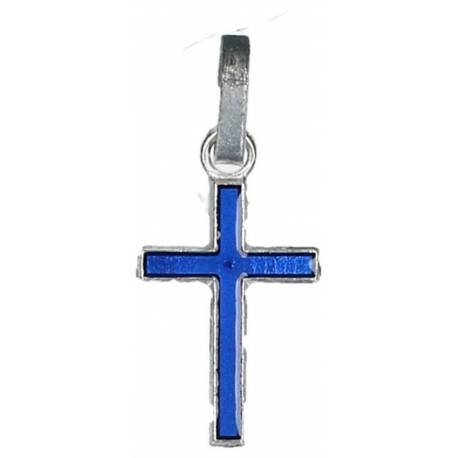 Croix 8 X H12 mm - Métal Argté + Email bleu